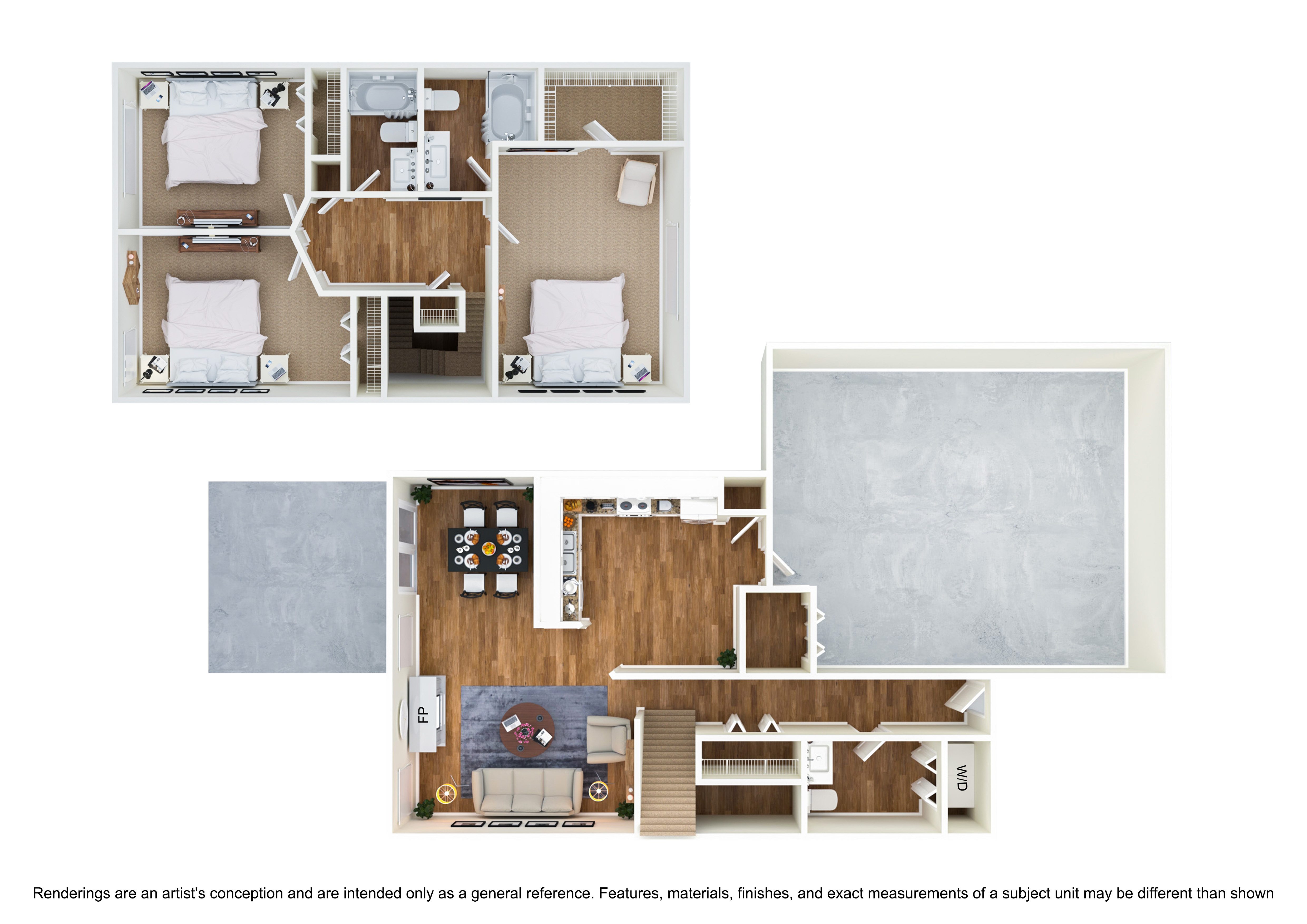 Floor plan for 3 beds, 2.5 baths, 1800 sqft